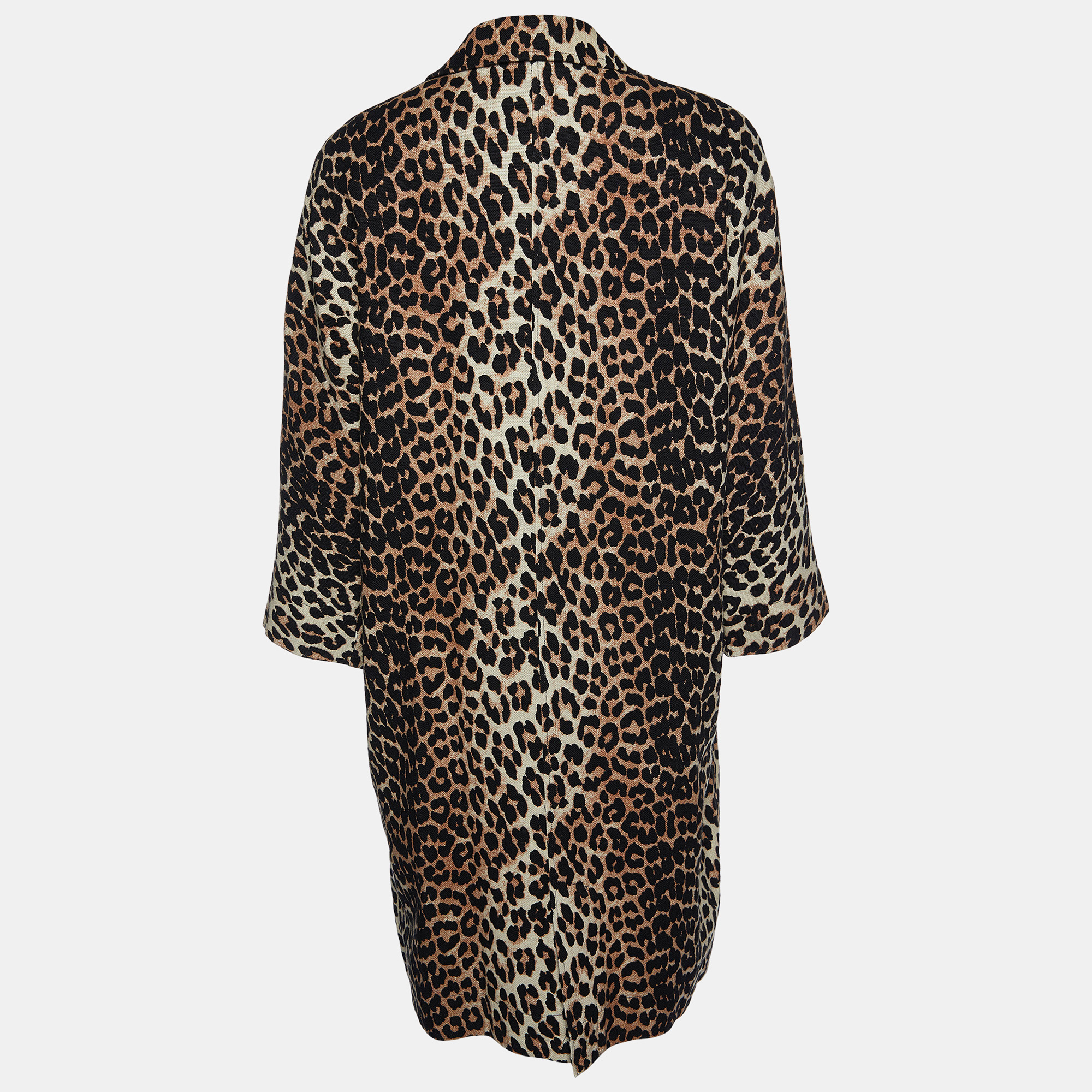 

Ganni Brown Leopard Printed Linen & Cotton Coat