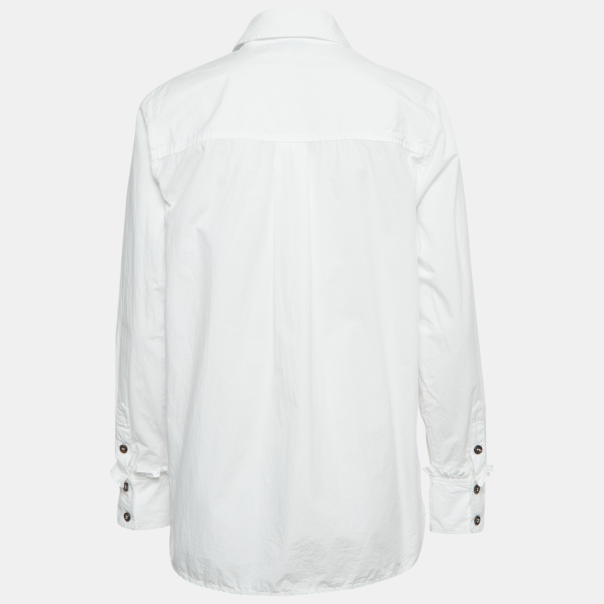 

Ganni White Cotton Ruffled Button Front Shirt Blouse
