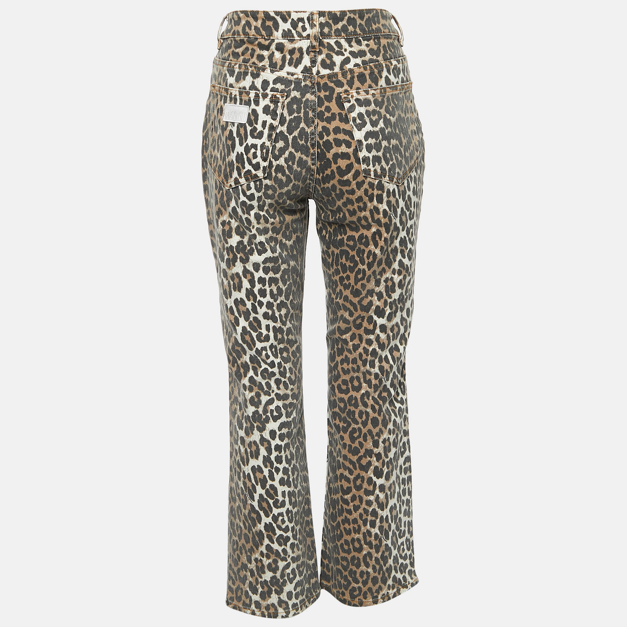 

Ganni Brown Animal Print Denim Flared Jeans  Waist 28