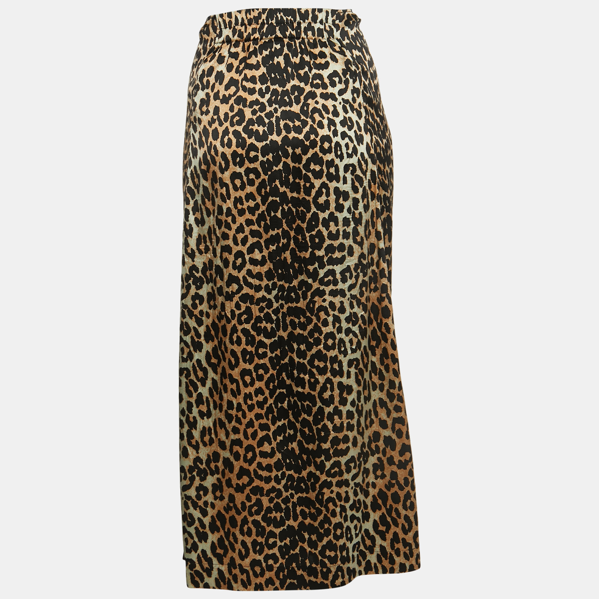 

Ganni Black/Beige Leopard Print Silk Knot Detail Skirt