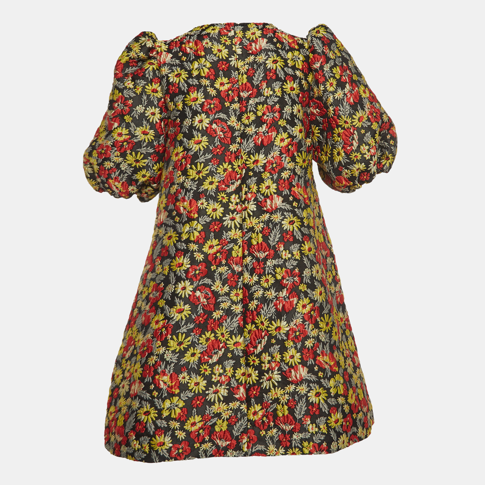 

Ganni Multicolor Floral Jacquard Puff-Sleeve Mini Dress