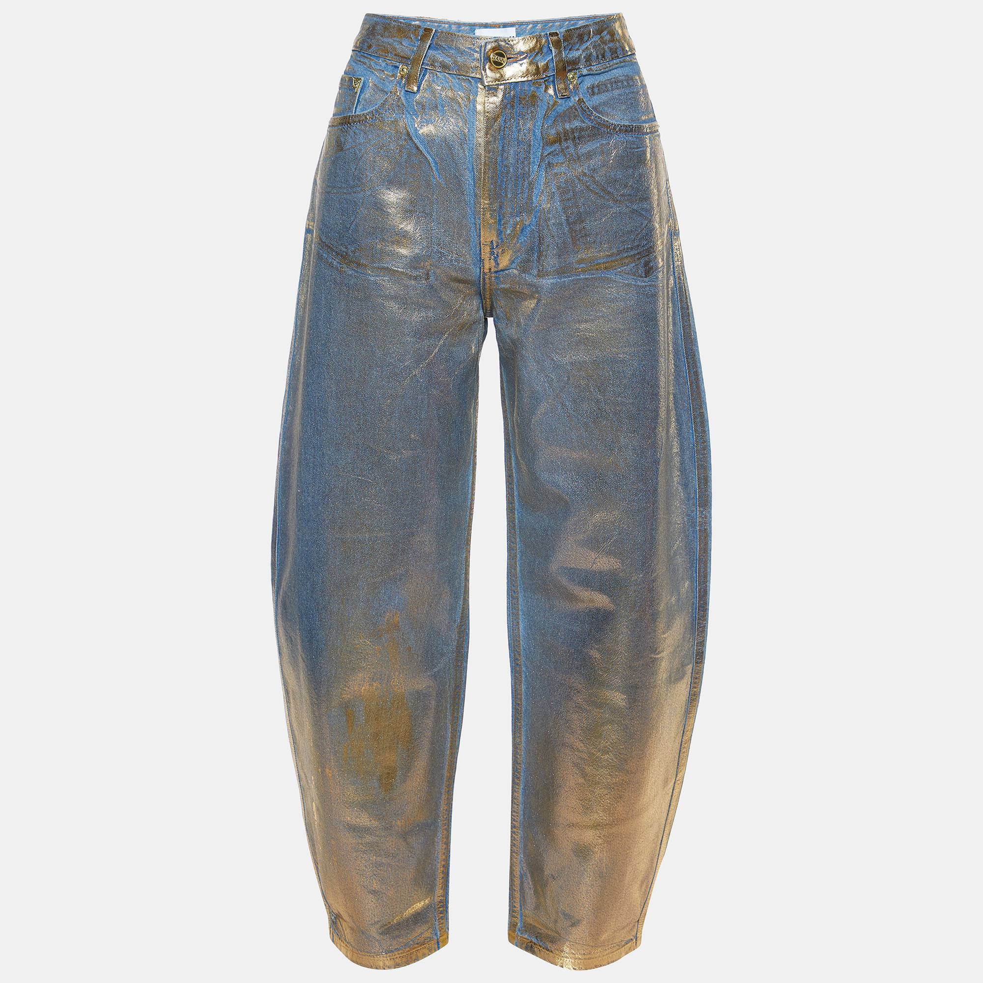 Ganni Gold Foiled Denim Stary High Waist Jeans M/Waist 30"