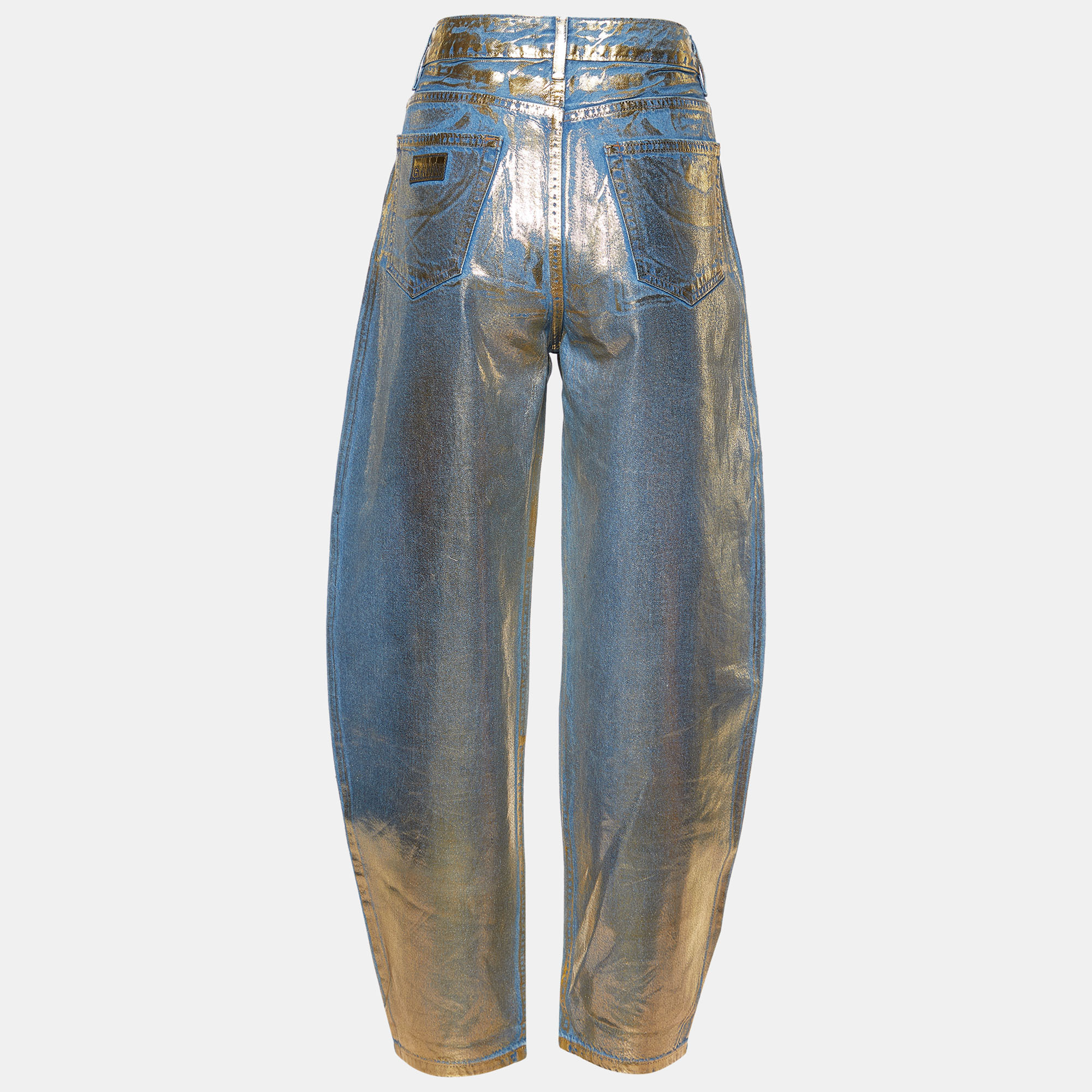 

Ganni Gold Foiled Denim Stary High Waist Jeans /Waist 30