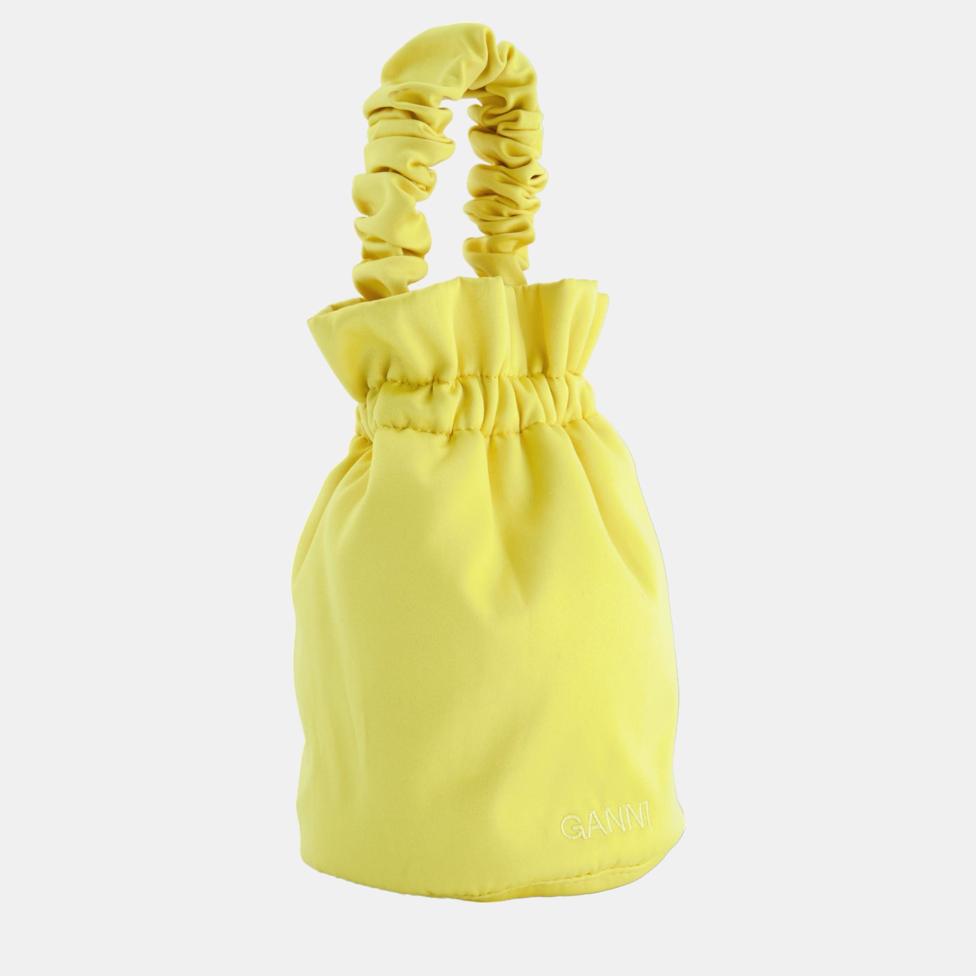 

Ganni Yellow Satin Evening Bucket Bag
