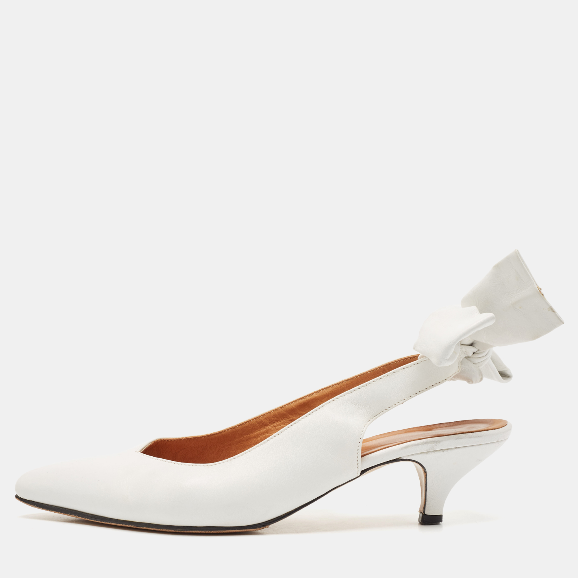 

Ganni White Leather Pointed Toe Ankle Strap Pumps Size