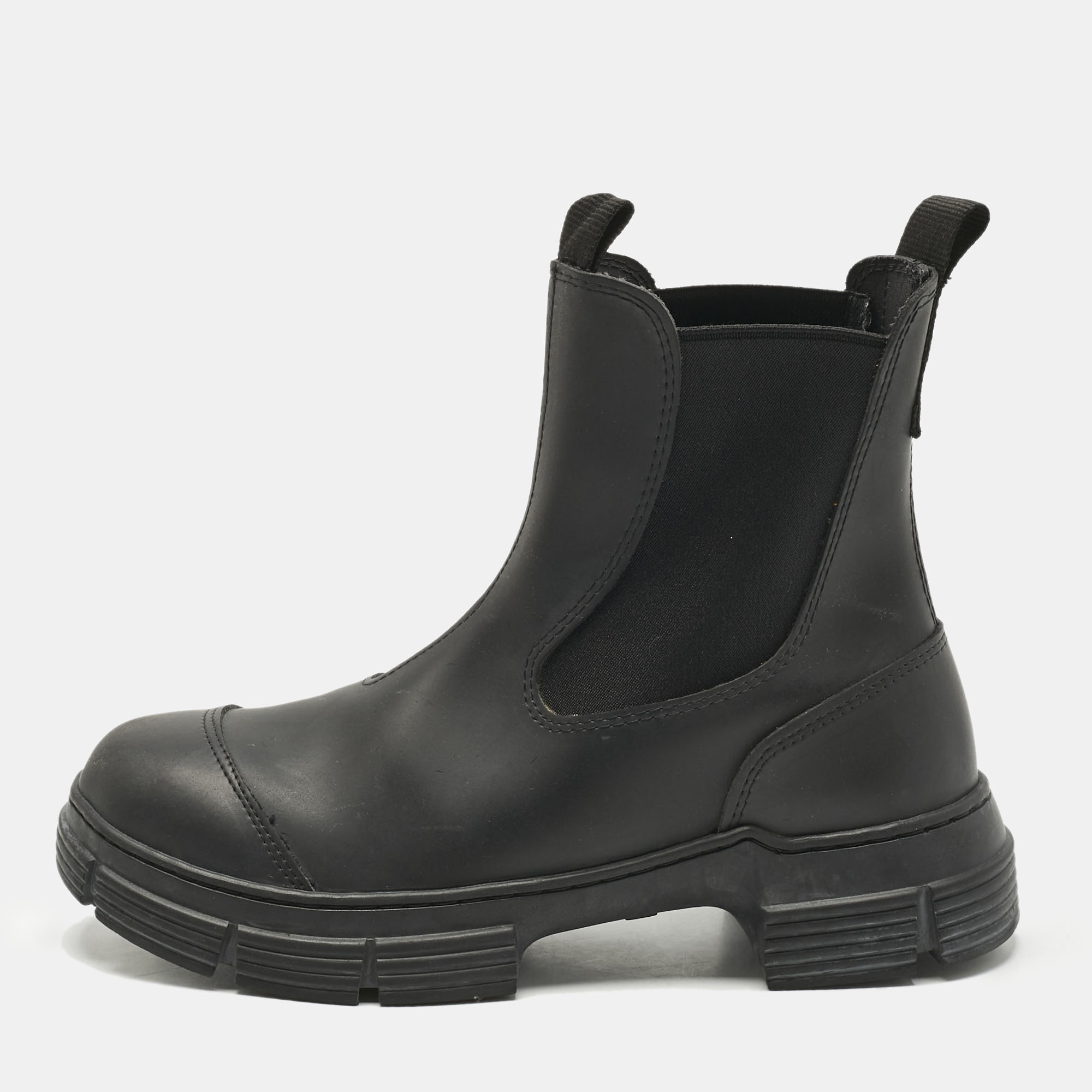 

Ganni Black Rubber City Ankle Boots Size