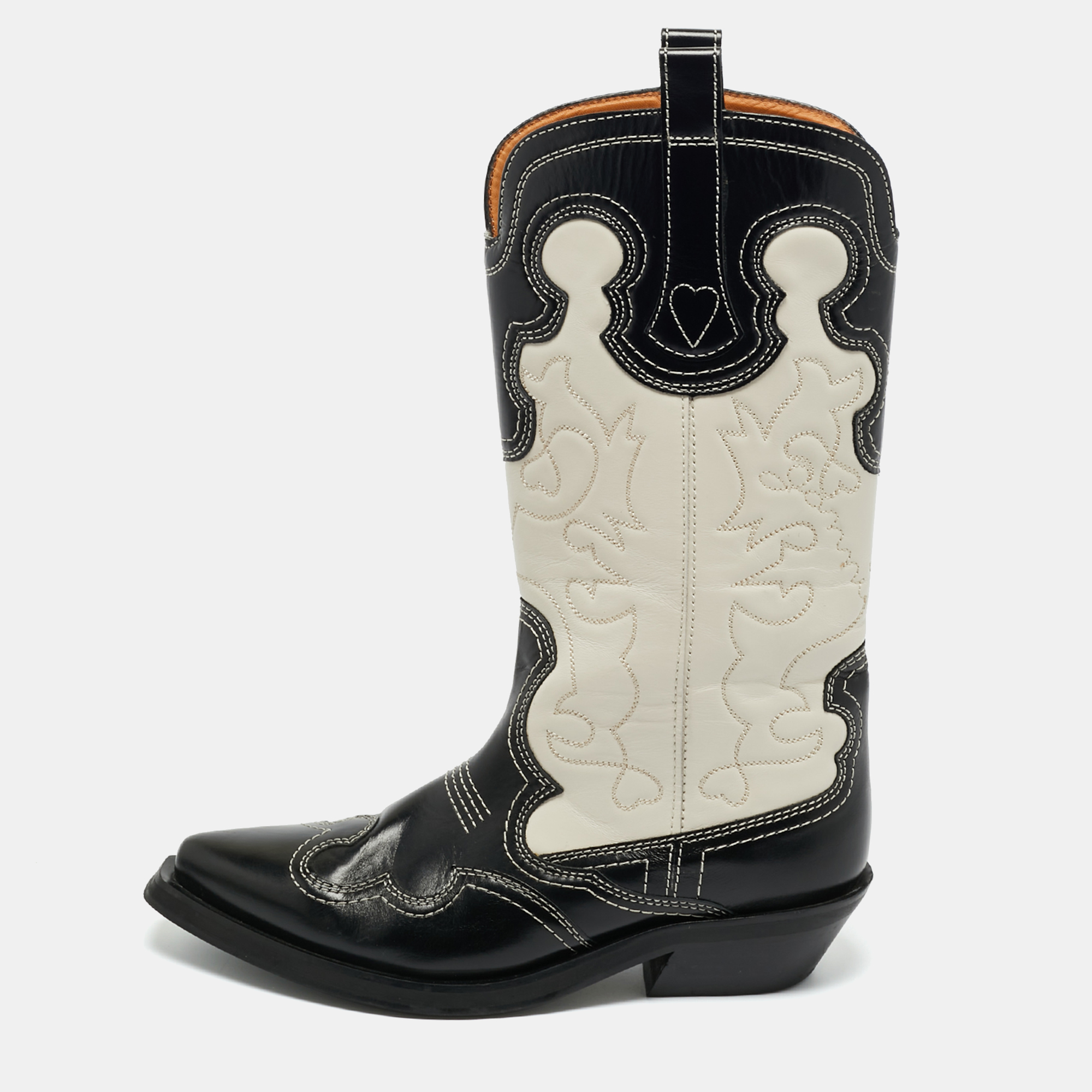 

Ganni Black/Cream Leather Cowboy Boots Size