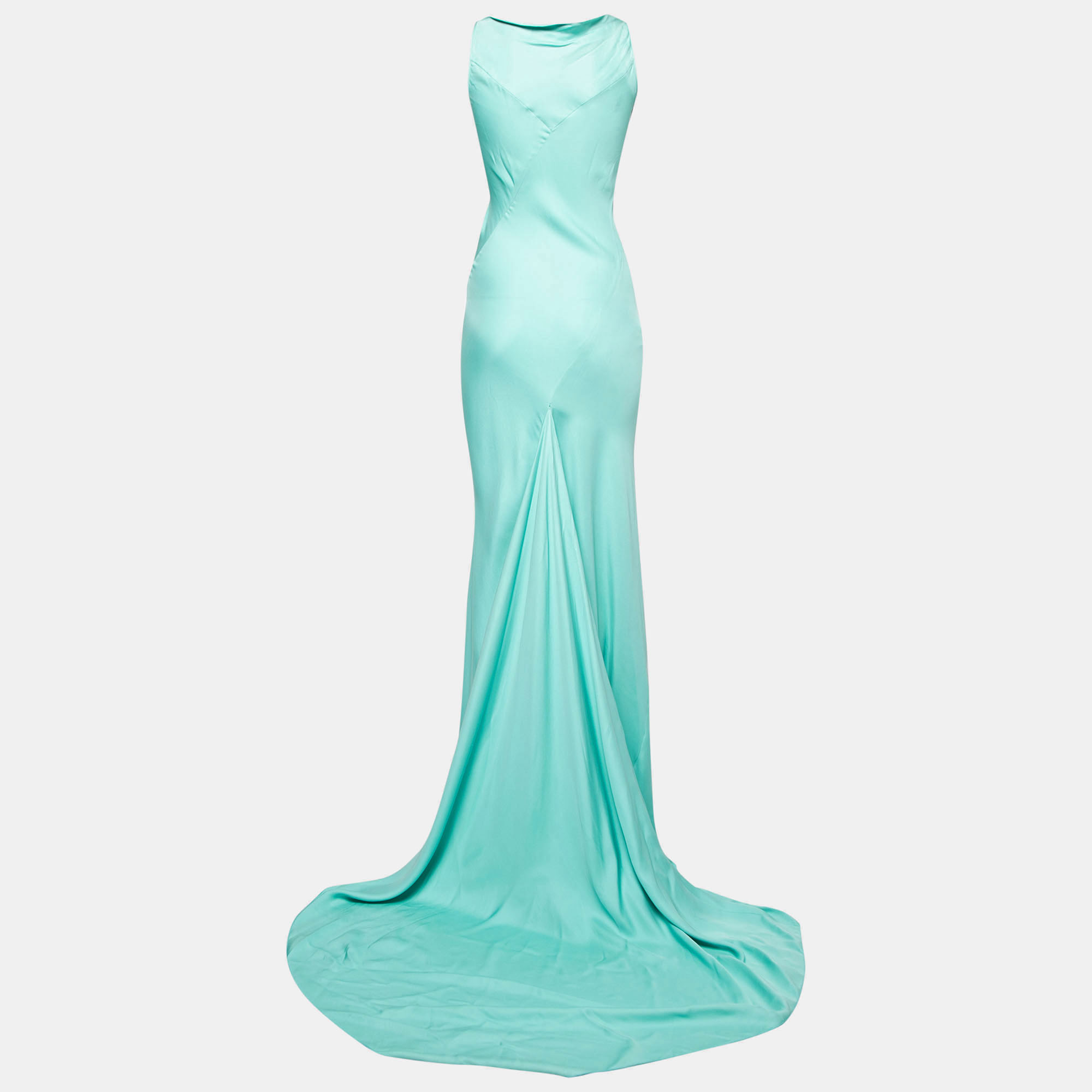 

Gareth Pugh Aqua Green Silk Sleeveless Column Gown