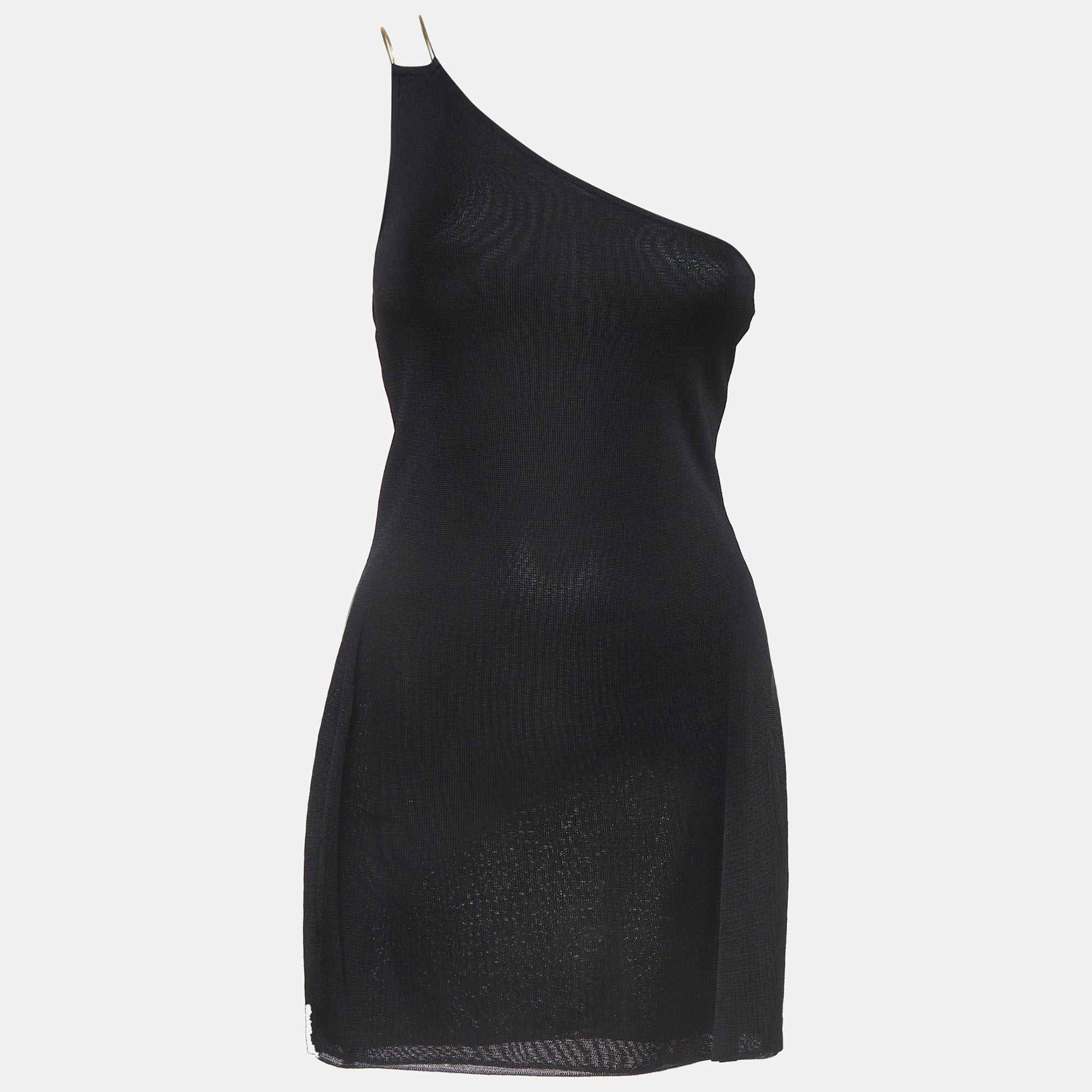 

Gauge81 Black Knit Chain Embellished One-Shoulder Mini Dress