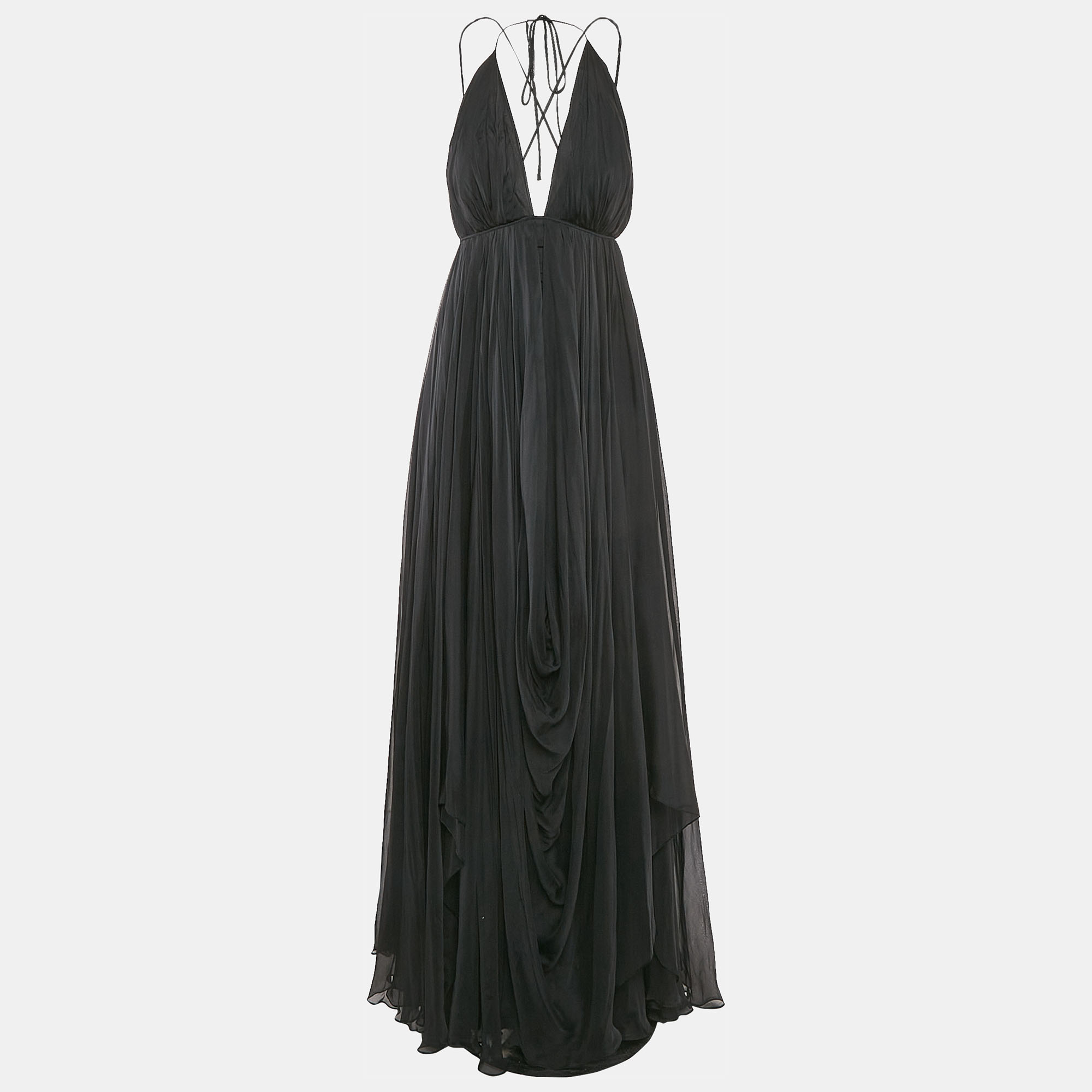 

Gauri & Nanika Black Chiffon Draped Maxi Dress M