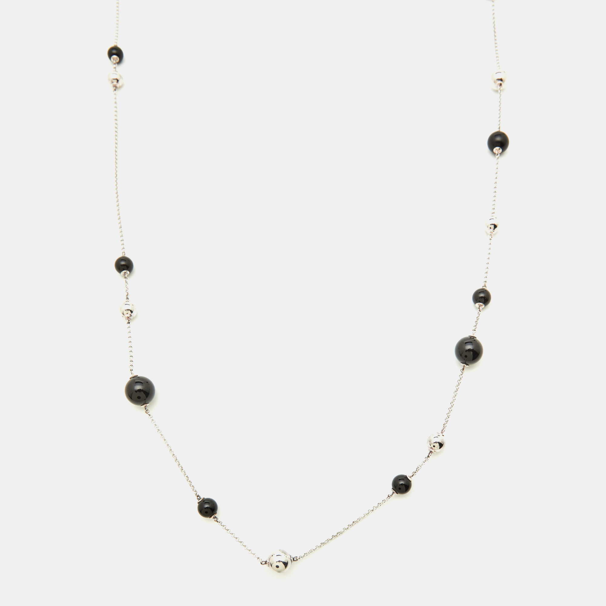 

Georg Jensen Onyx Silver 925 Beads Long Station Necklace