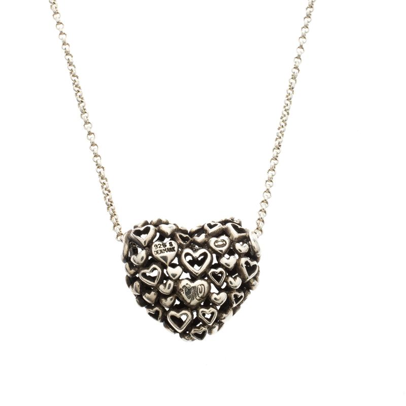 Georg Jensen Multi Heart Silver Pendant Chain Necklace