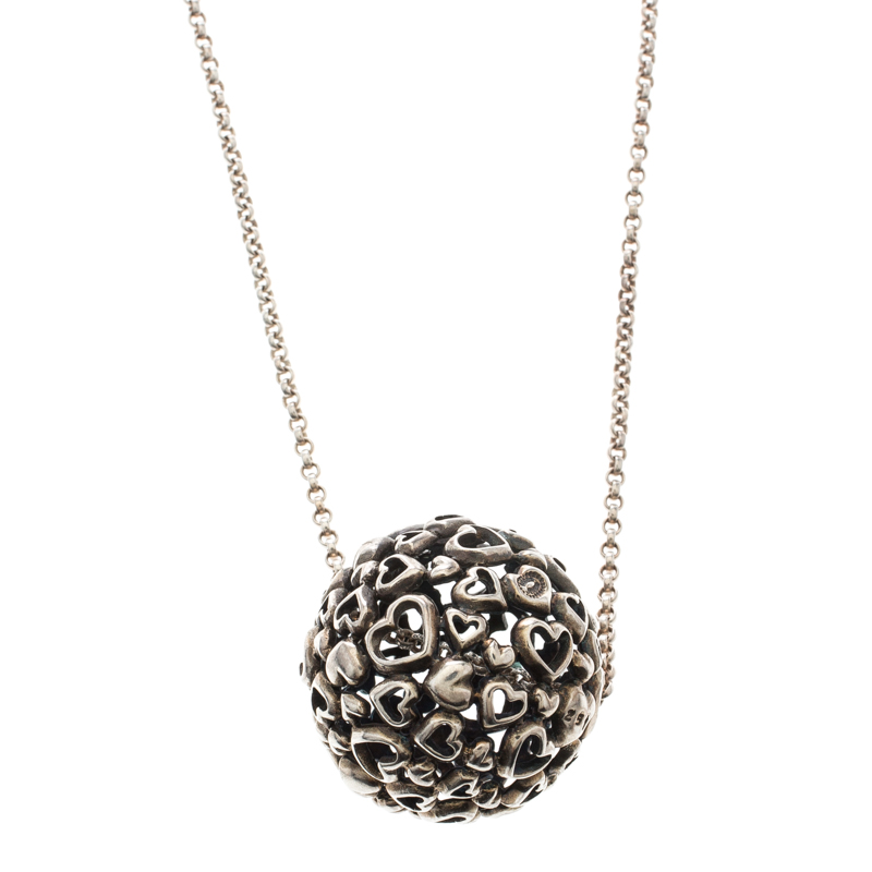 Georg Jensen Multi Heart Ball Silver Pendant Chain Necklace