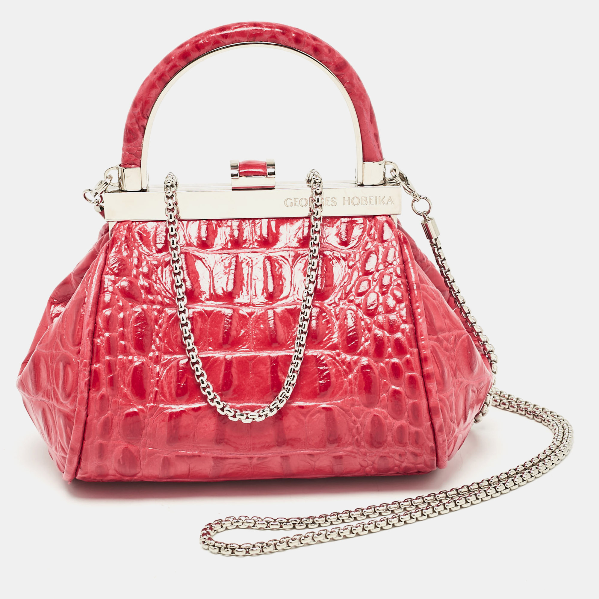 

Georges Hobeika Red Crocodile Top Handle Bag