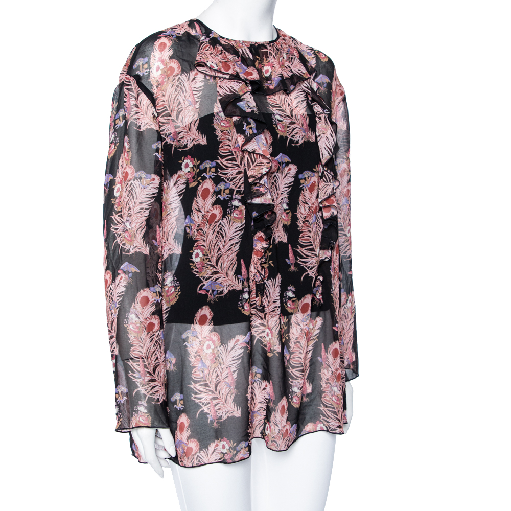 

Giamba Black Floral Printed Chiffon Long Sleeve Blouse