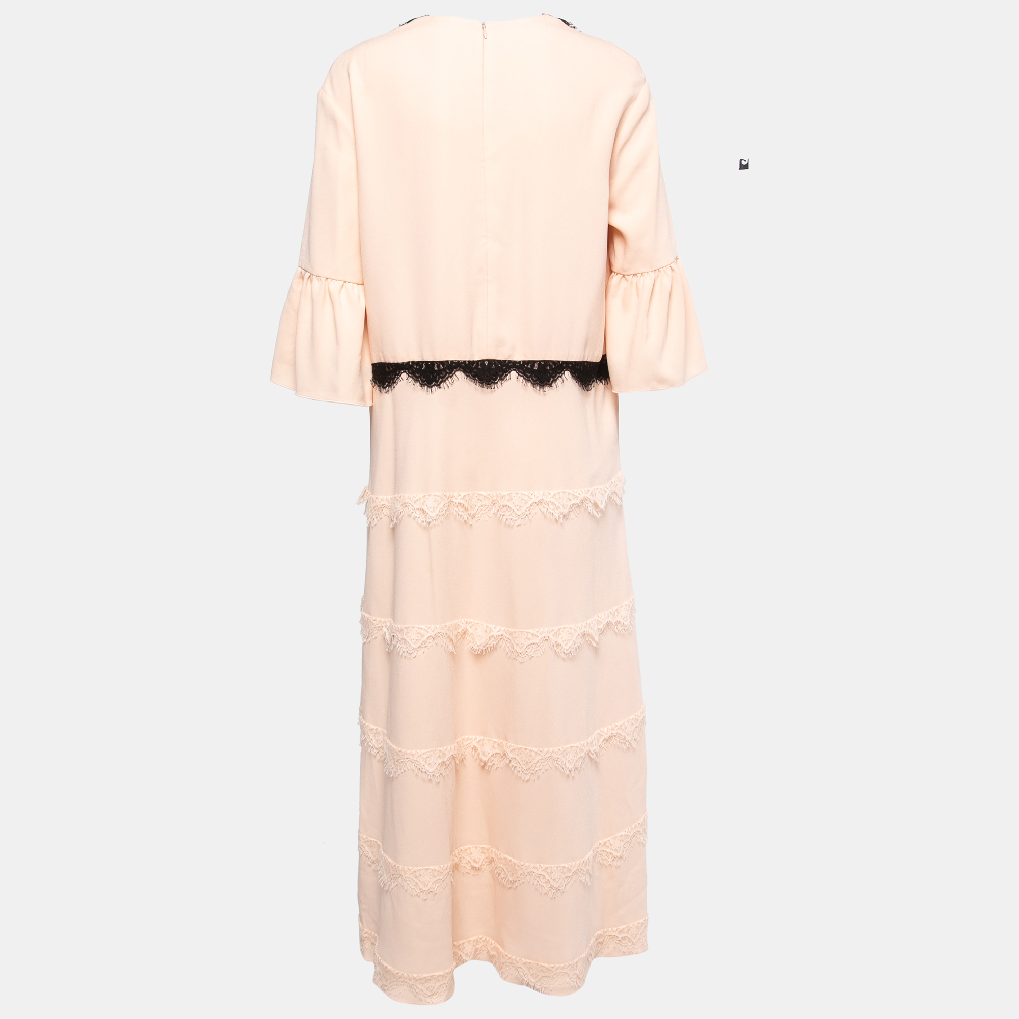 

Giamba Peach Pink Crepe Lace Trimmed Midi Dress, Orange