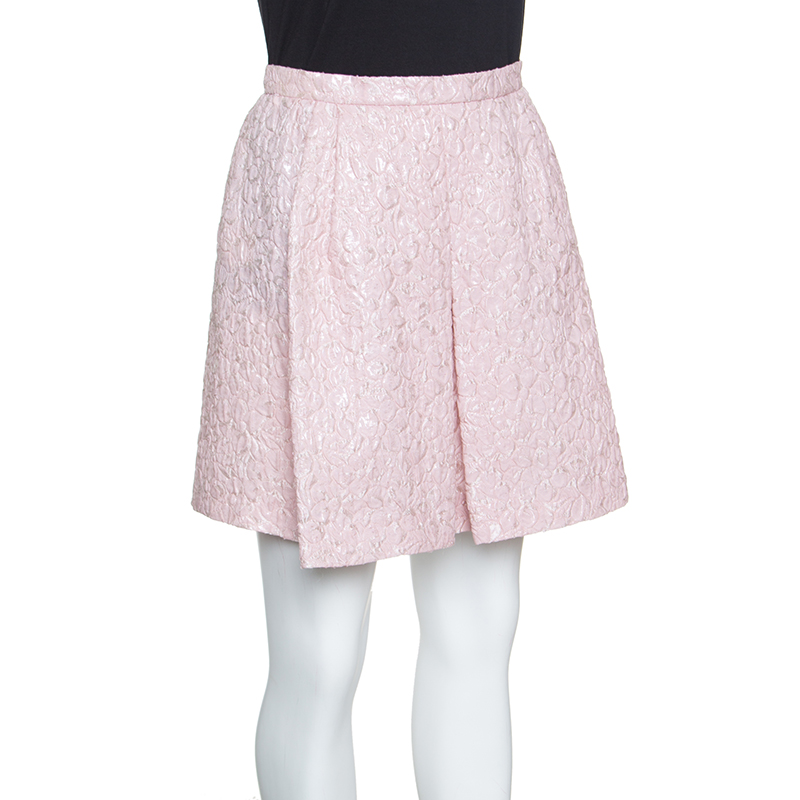 

Giambattista Valli Pink Floral Embossed Jacquard Inverted Pleat Mini Skirt