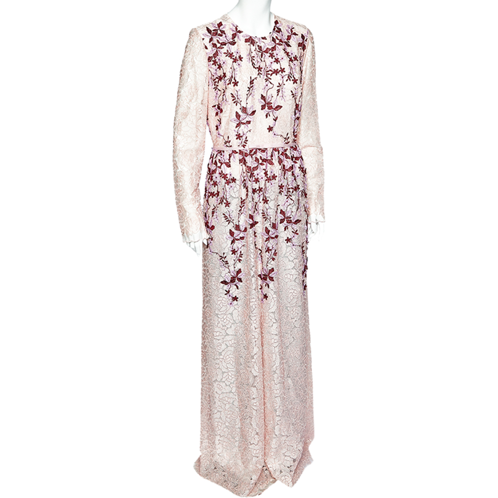 

Giambattista Valli Pink Embroidered Tulle Floral Applique Detail Gown