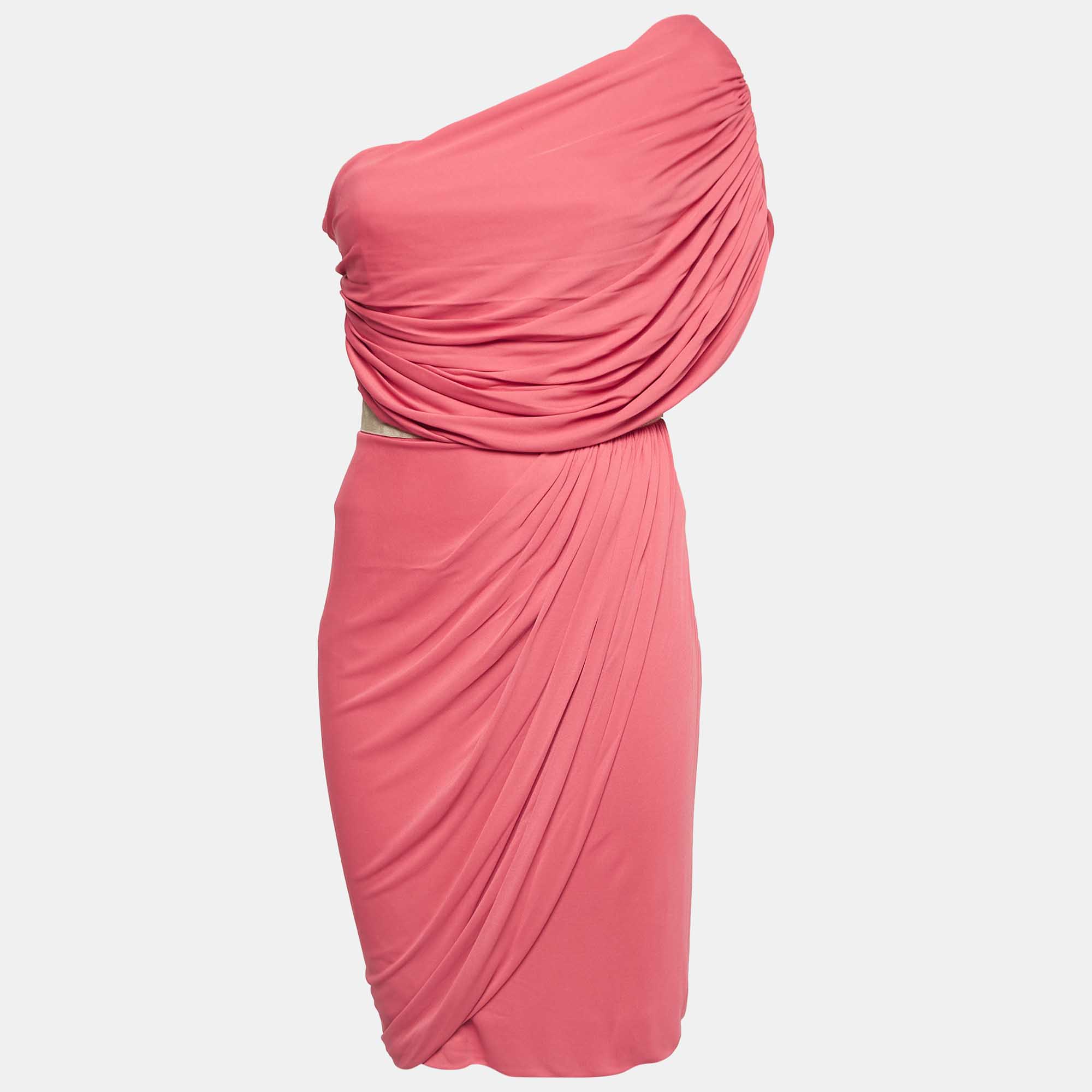 

Giambattista Valli Pink Jersey Ruched Off-Shoulder Short Dress M