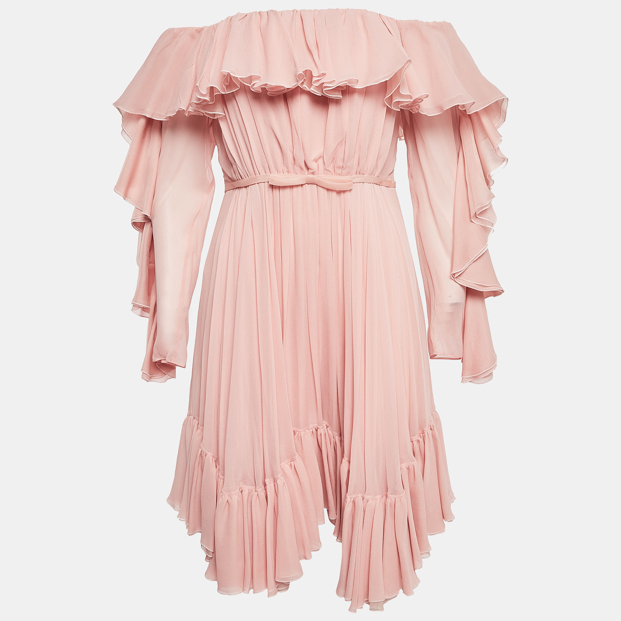 

Giambattista Valli Pink Silk Off-Shoulder Ruffled Mini Dress M