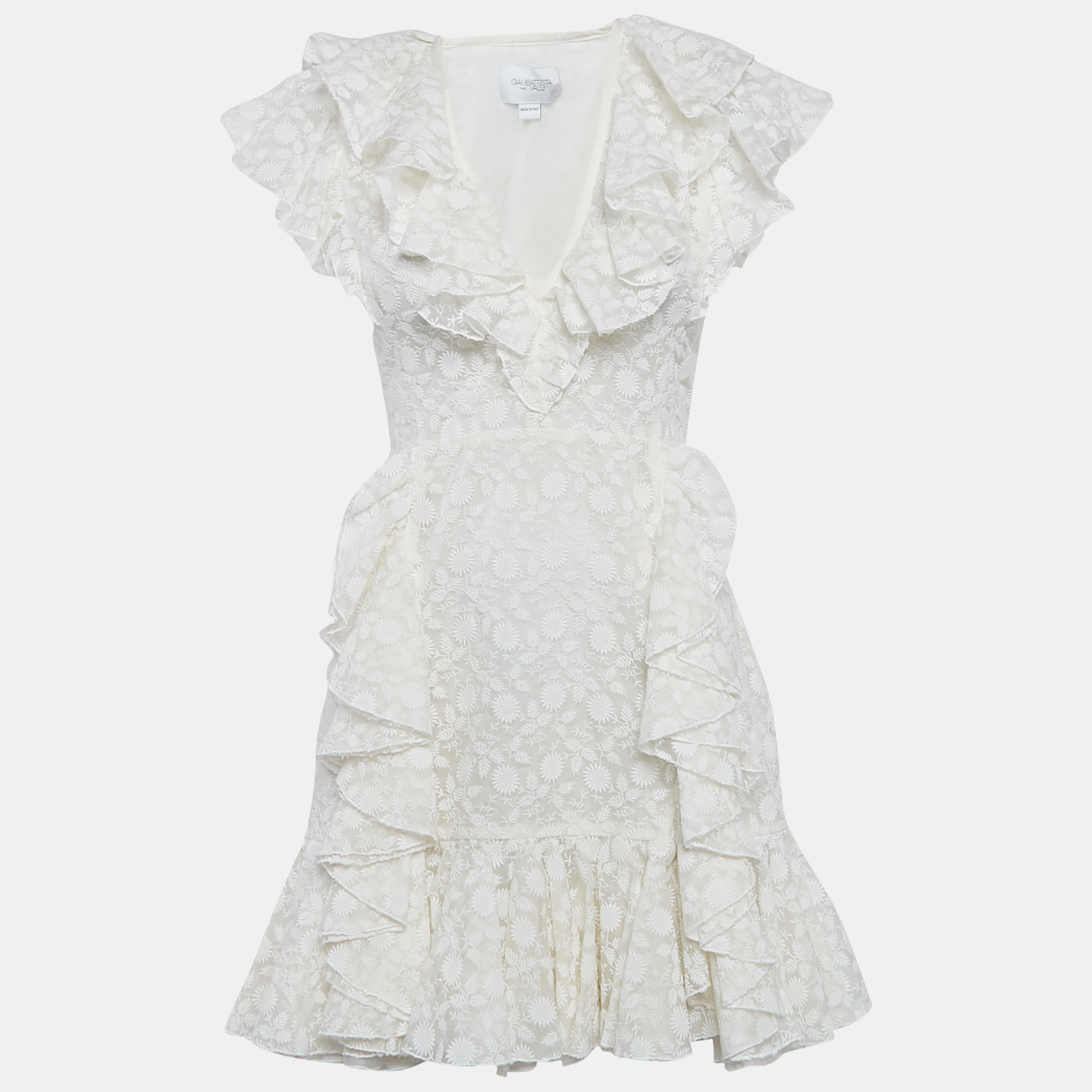 

Giambattista Valli White Embroidered Silk Ruffled Mini Dress S