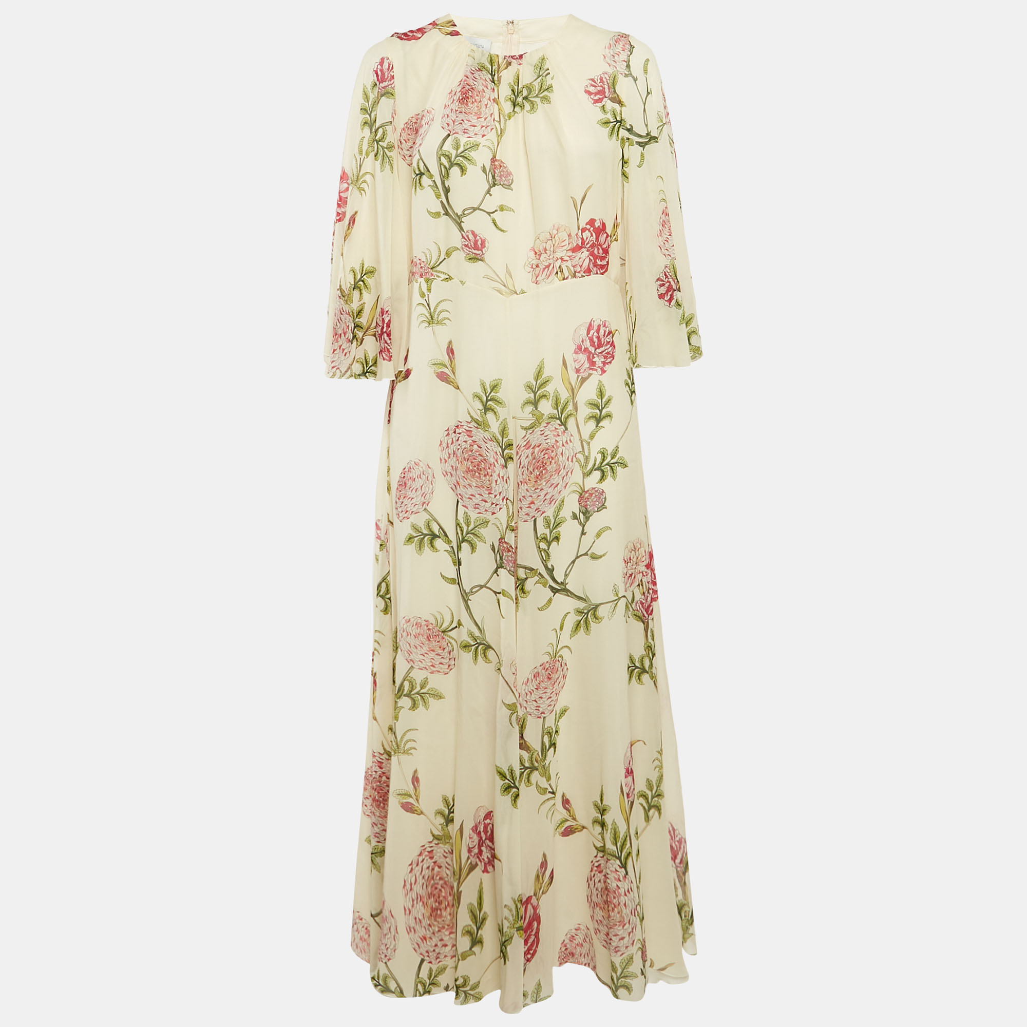 

Giambattista Valli Cream Phyton Floral Print Silk Flared Maxi Dress L