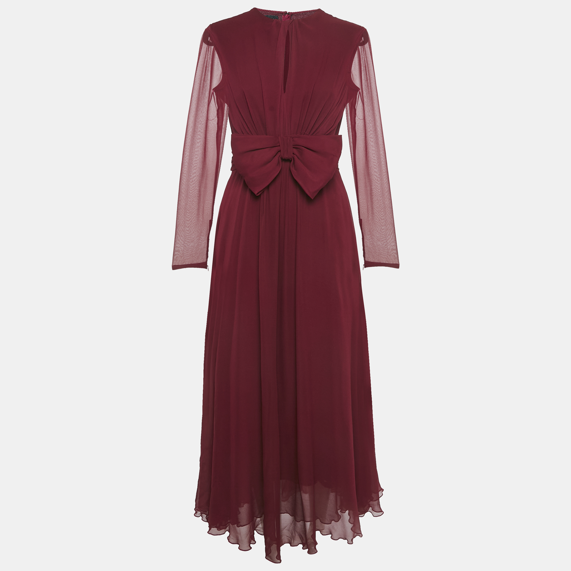 

Giambattista Valli Dark Red Silk Bow Detail Maxi Dress M
