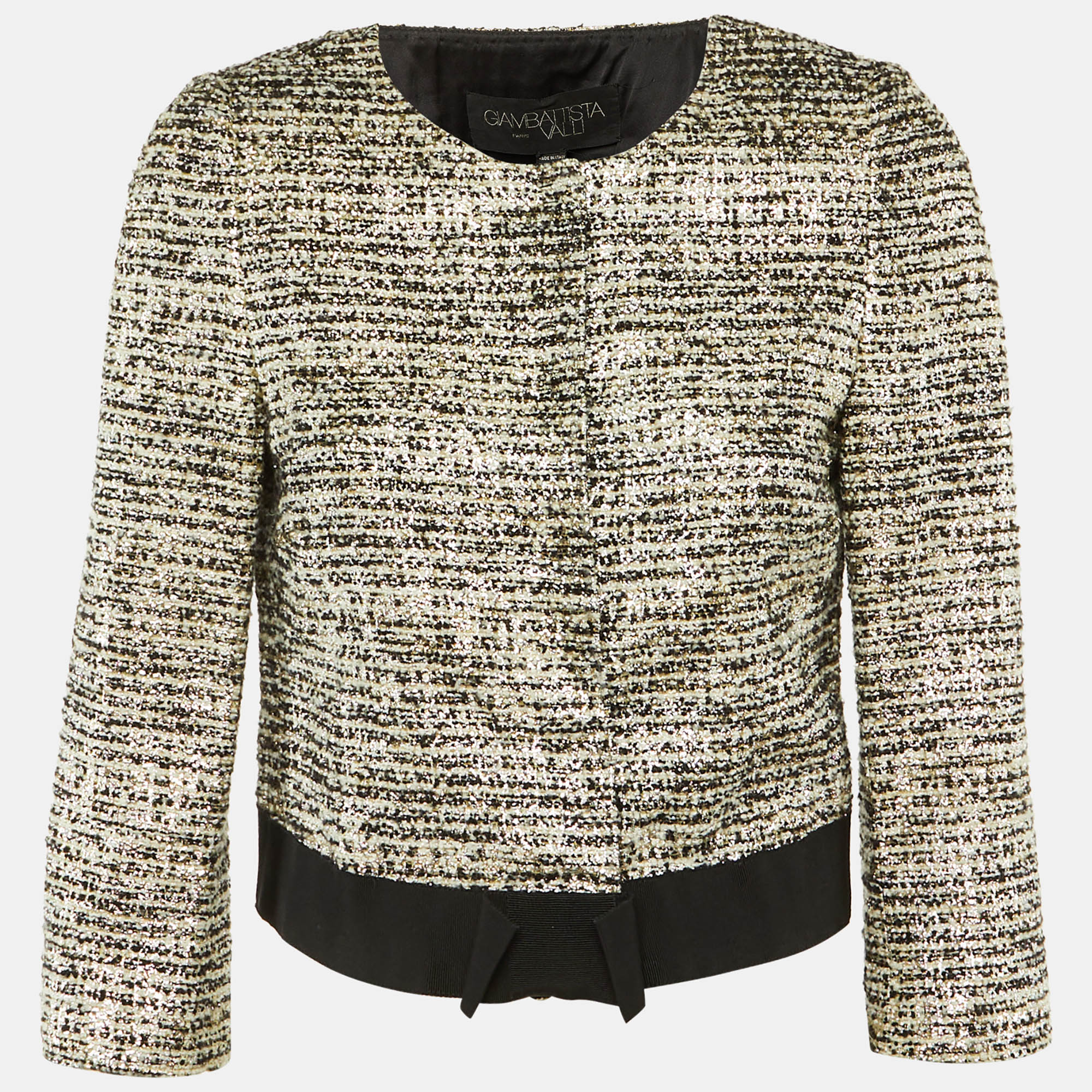 Pre-owned Giambattista Valli Metallic Boucle Cropped Jacket M In Silver
