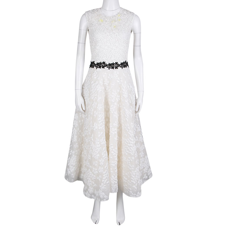

Giambattista Valli White Floral Applique Embroidered Sleeveless Dress