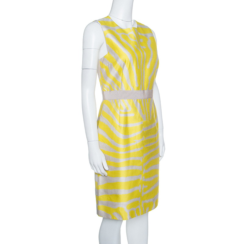 

Giambattista Valli Yellow and Grey Zebra Striped Sleeveless Dress