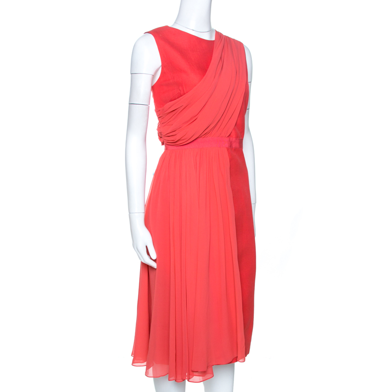 

Giambattista Valli Coral Pink Silk Drape Detail Sheath Dress