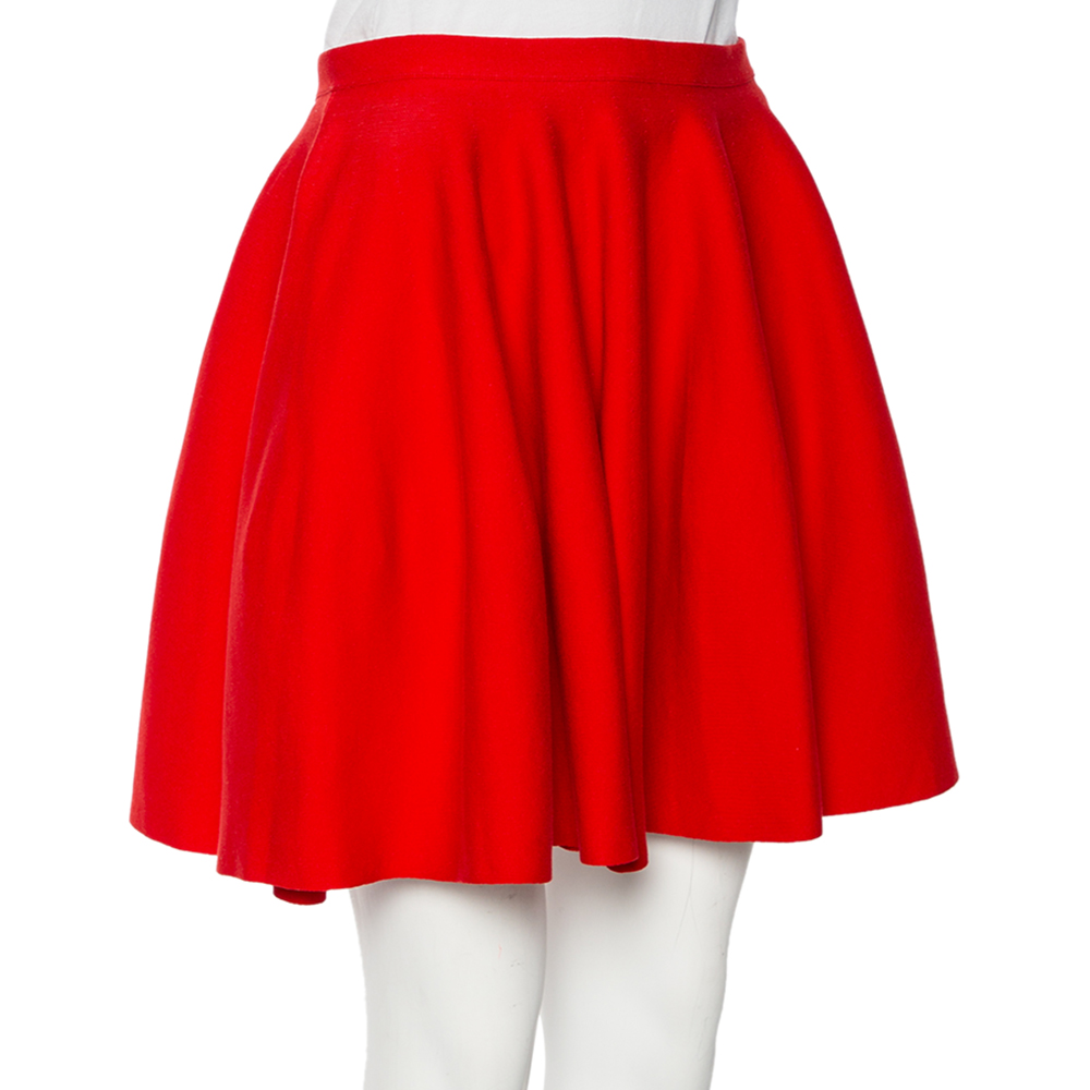 

Giambattista Valli Red Cotton Knit Flared Mini Skirt