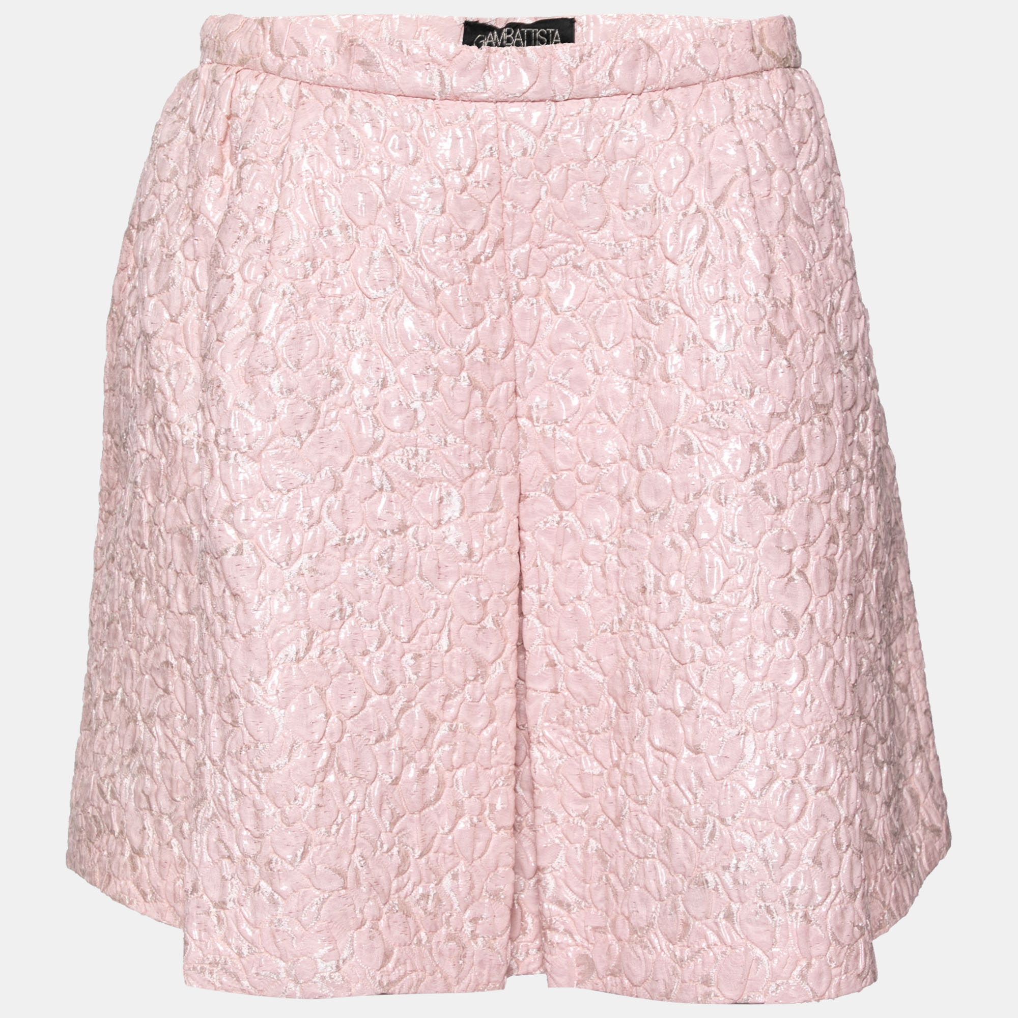 Pre-owned Giambattista Valli Pink Floral Embossed Jacquard Inverted Pleat Mini Skirt M