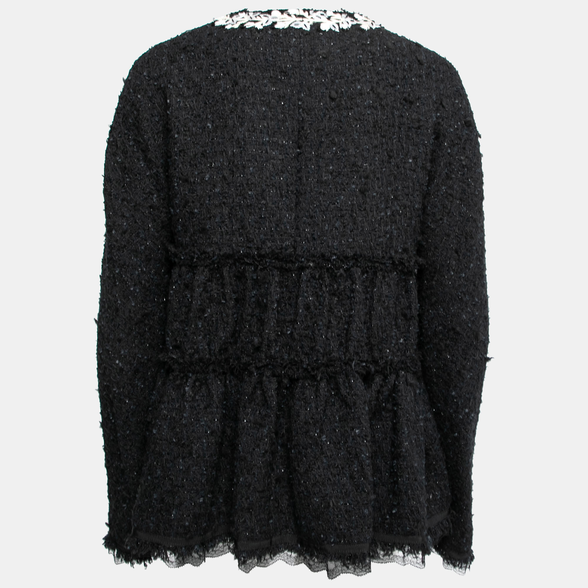 

Giambattista Valli Black Tweed Embroidered Neck Detail Flared Jacket