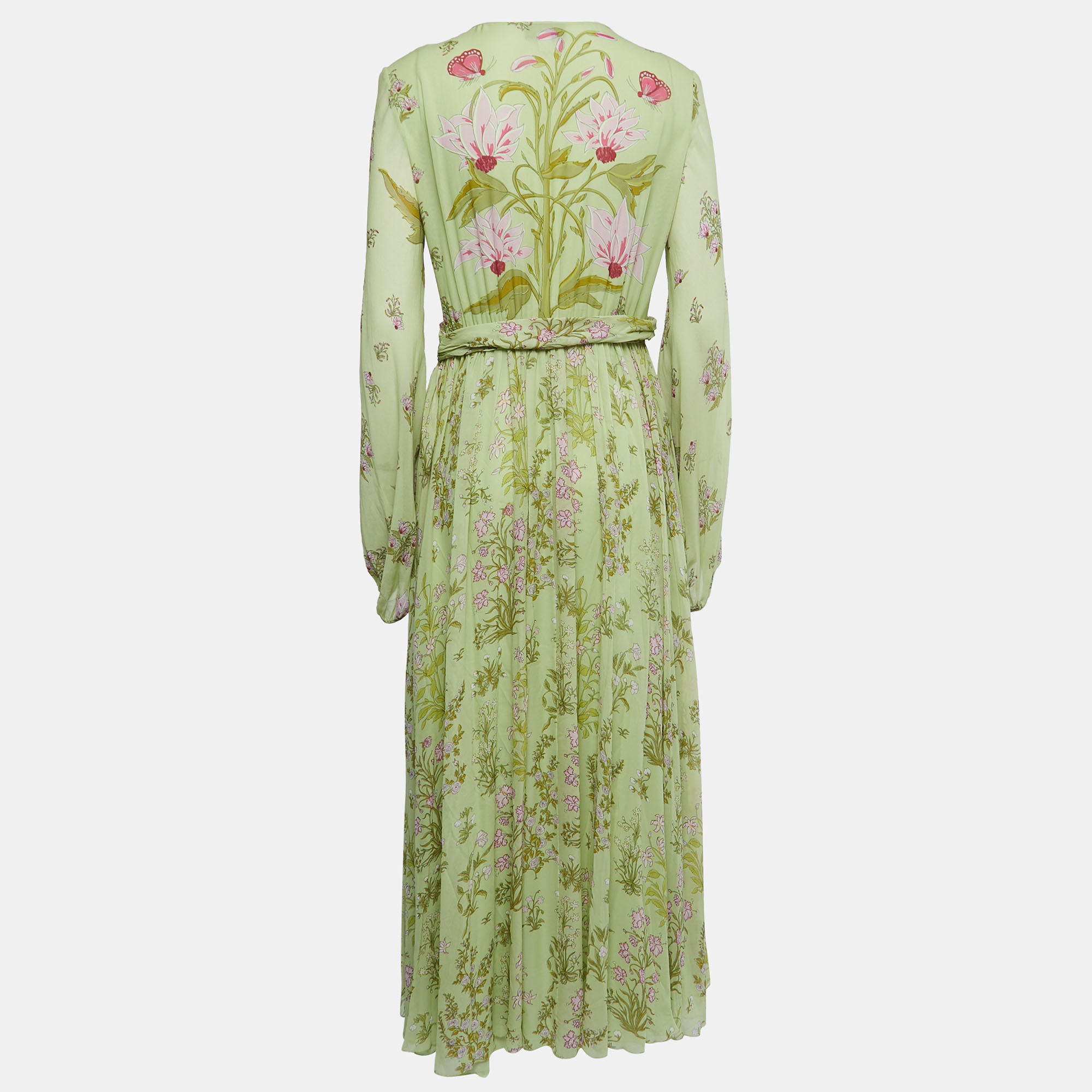 

Giambattista Valli Light Green Floral Print Silk Long Sleeve Draped Gown