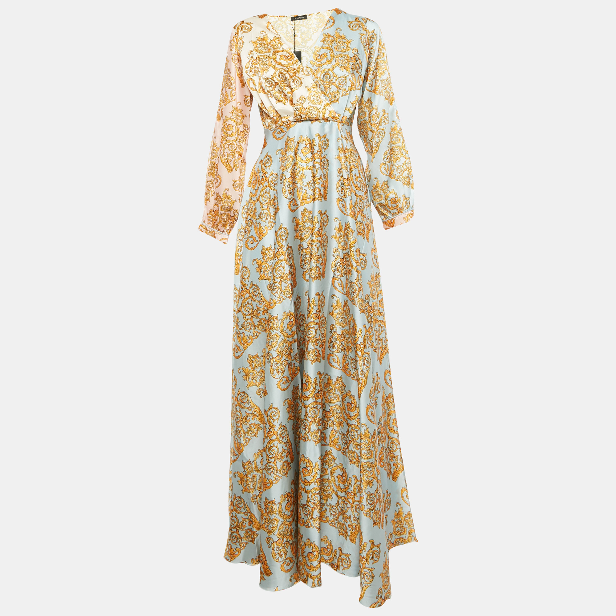 

Gianfranco Ferre Blue/Yellow Printed Maxi Crepe Wrap Dress S