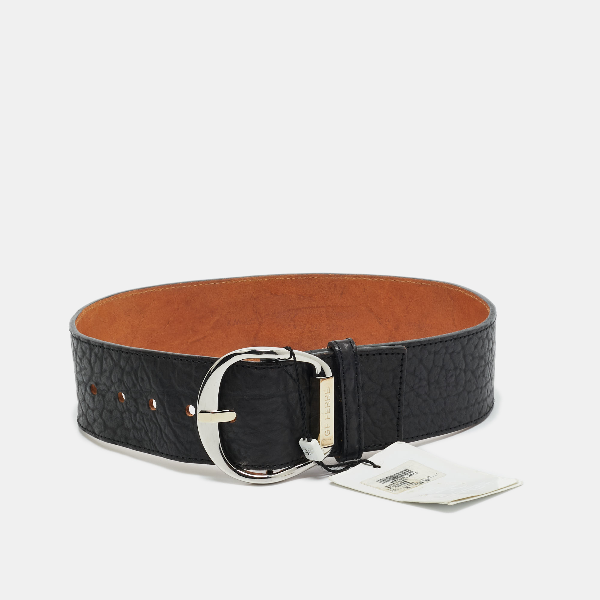 

Gianfranco Ferre Black Leather Wide Buckle Belt 65CM