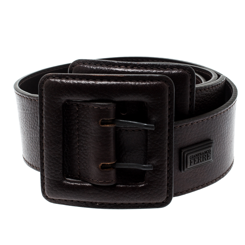 

Gianfranco Ferre Dark Brown Leather Double Buckle Waist Belt