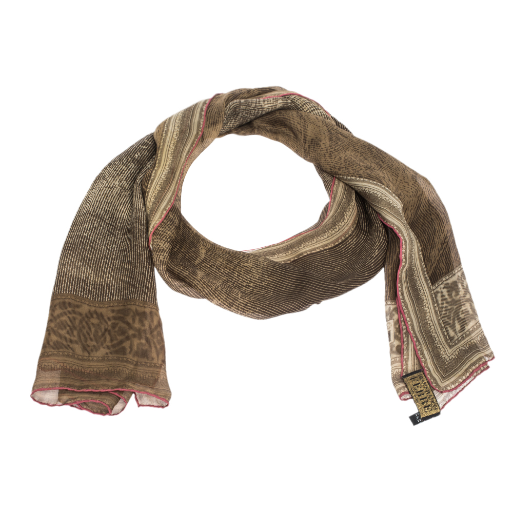 Gianfranco Ferre Brown Abstract Printed Silk Scarf