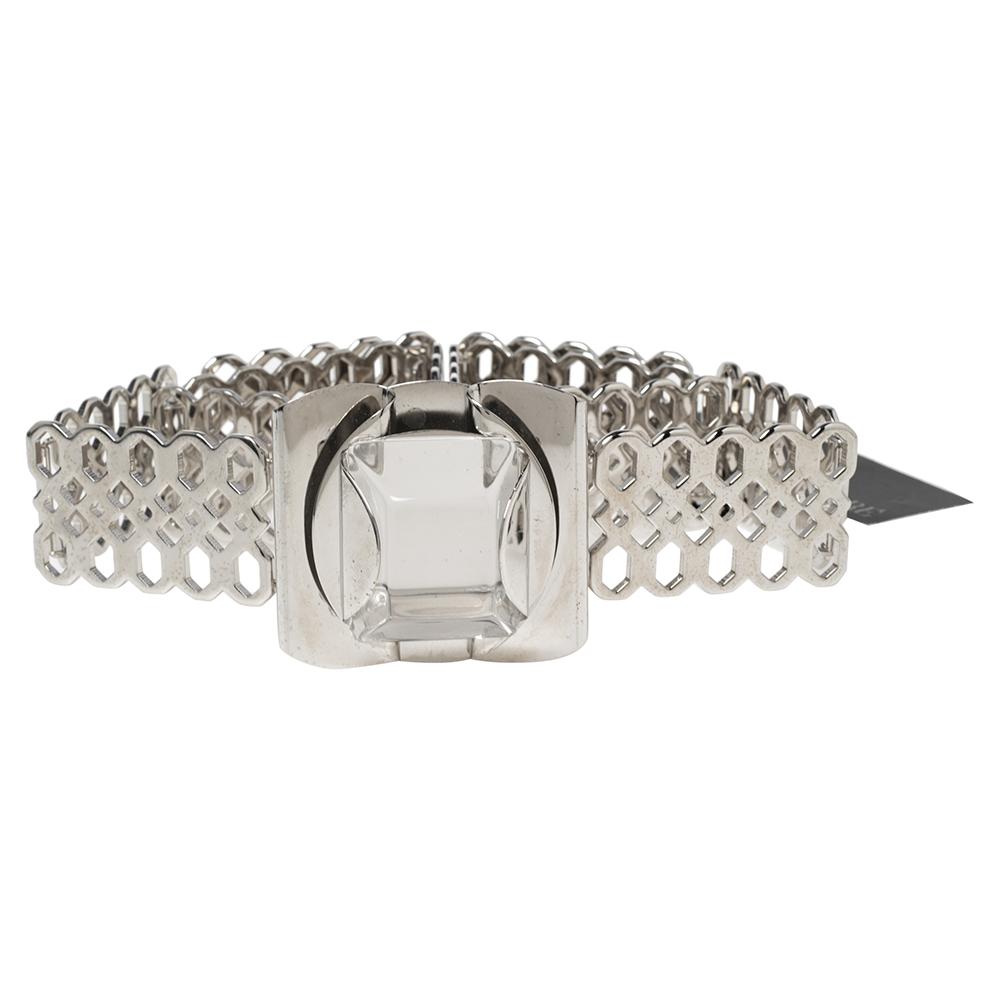 

Gianfranco Ferre Silver Lasercut Metal Crystal Embellished Belt