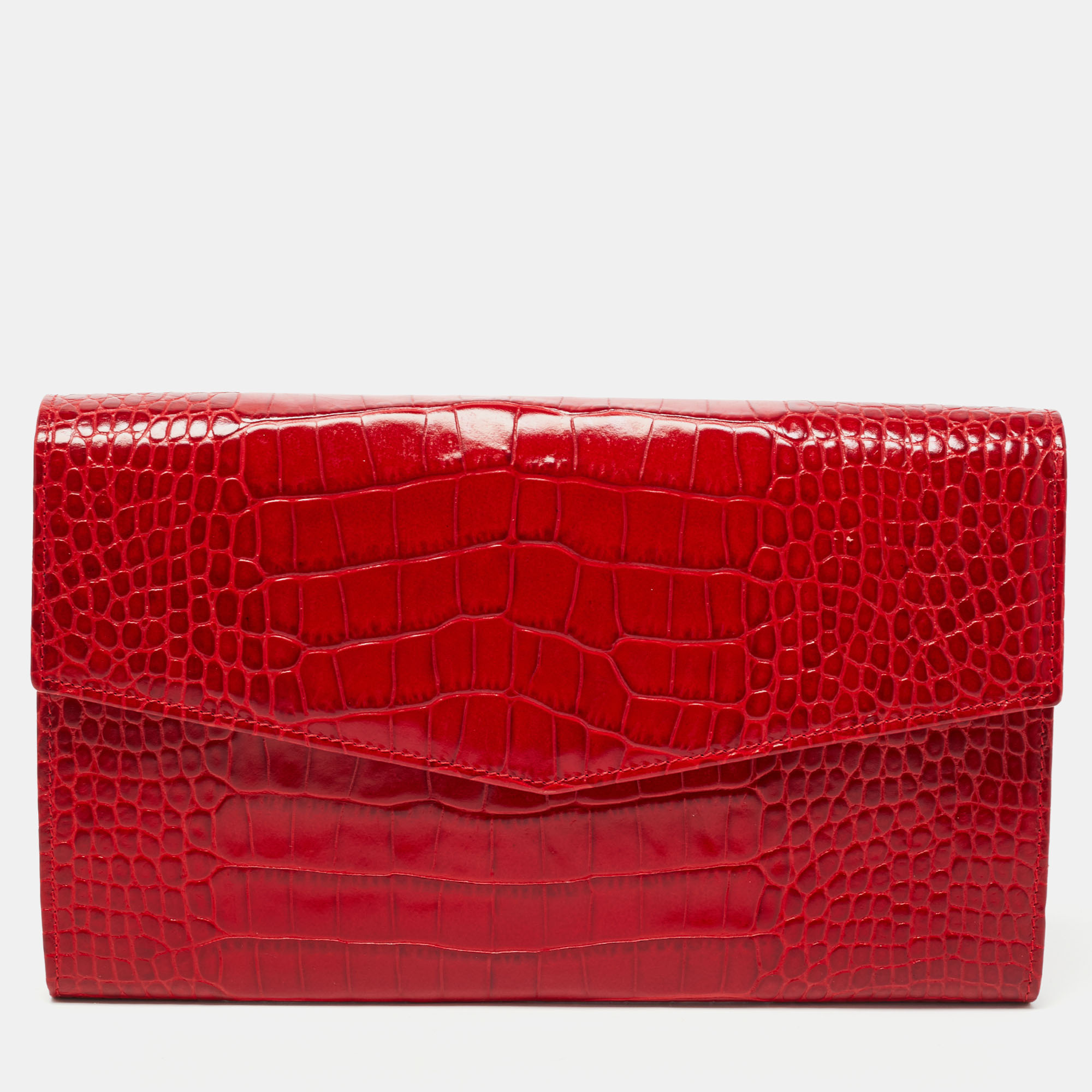 Pre-owned Gianfranco Ferre Red Alligator Envelope Flap Travel Organizer