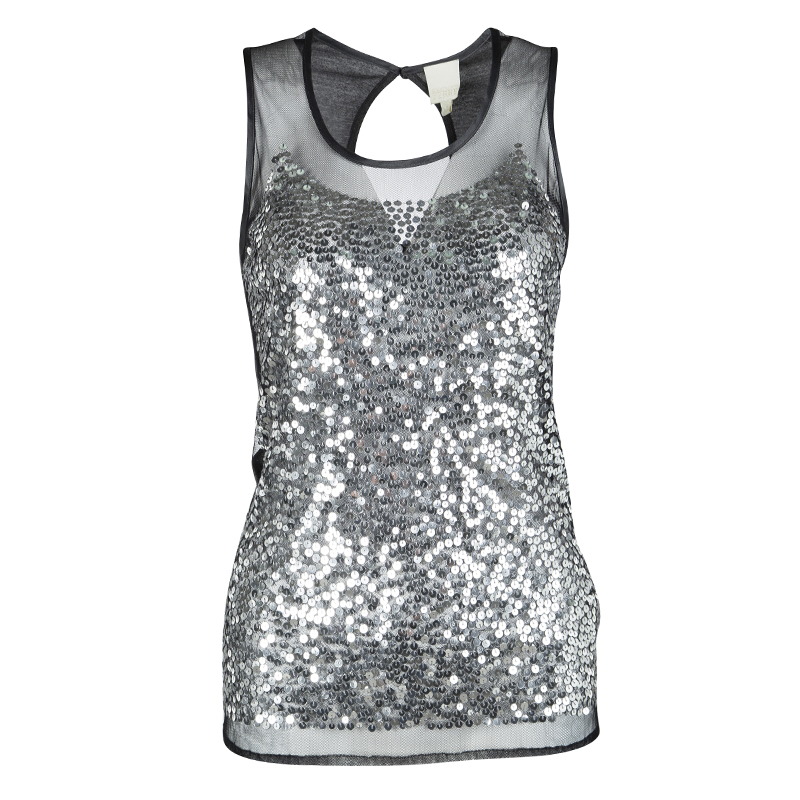 Gianfranco Ferre Sequin Embellished Sheer Front Sleeveless Tank Top S