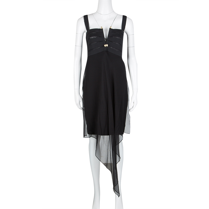 

Gianfranco Ferre Black Draped Silk Embellished Sleeveless Dress