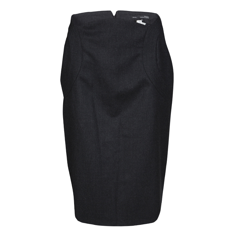 Pre Owned Gianfranco Ferre Dark Grey Wool Pencil Skirt M