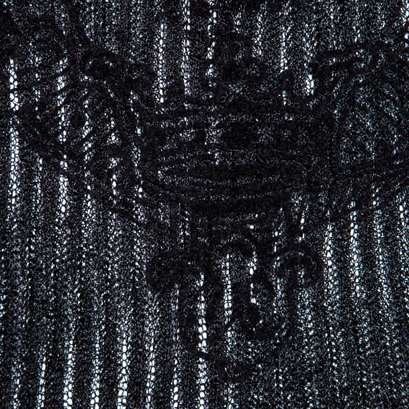 Pre-owned Gianfranco Ferre Gf Ferre Metallic Black Scallop Lace Strap Detail Perforated Knit Top S
