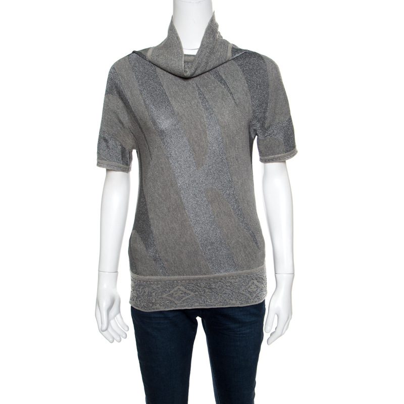 

Gianfranco Ferre Metallic Patterned Jacquard Knit Short Sleeve Top