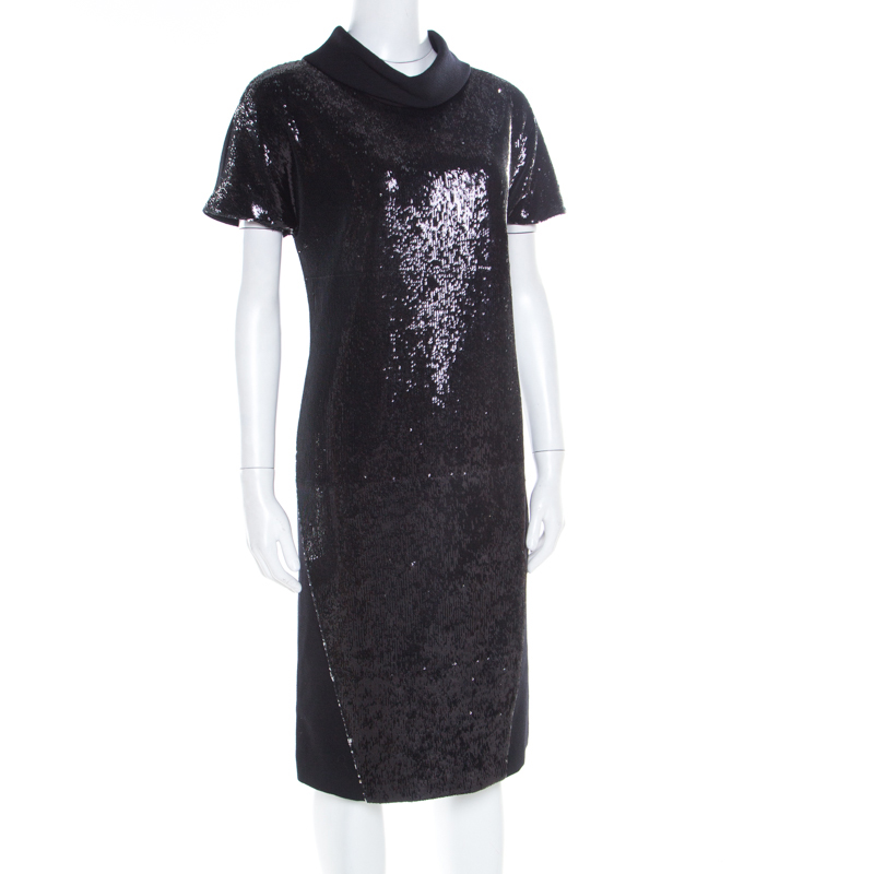 Pre-owned Gianfranco Ferre Black Sequin Embellished Wool Dress M