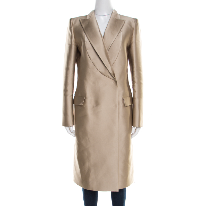 Pre Owned Gianfranco Ferre Beige Satin Double Breasted Dress Coat M
