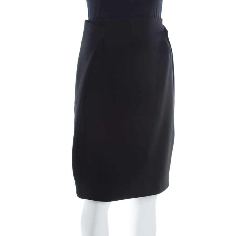 

Gianfranco Ferre Black Wool Blend Foldover Side Detail Skirt