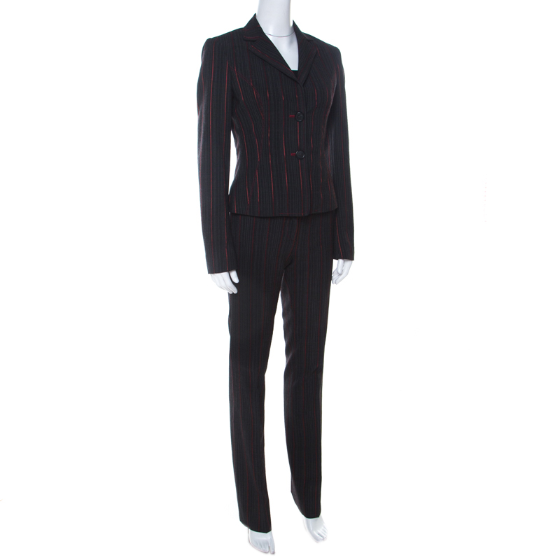 

Gianfranco Ferre Black Wool Blend Pin Stripe Suit